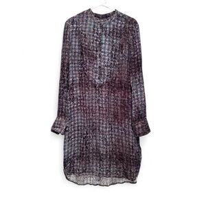 Peruvian Connection Purple Blue Checked‎ Long Sleeve Shirt Dress Size 10